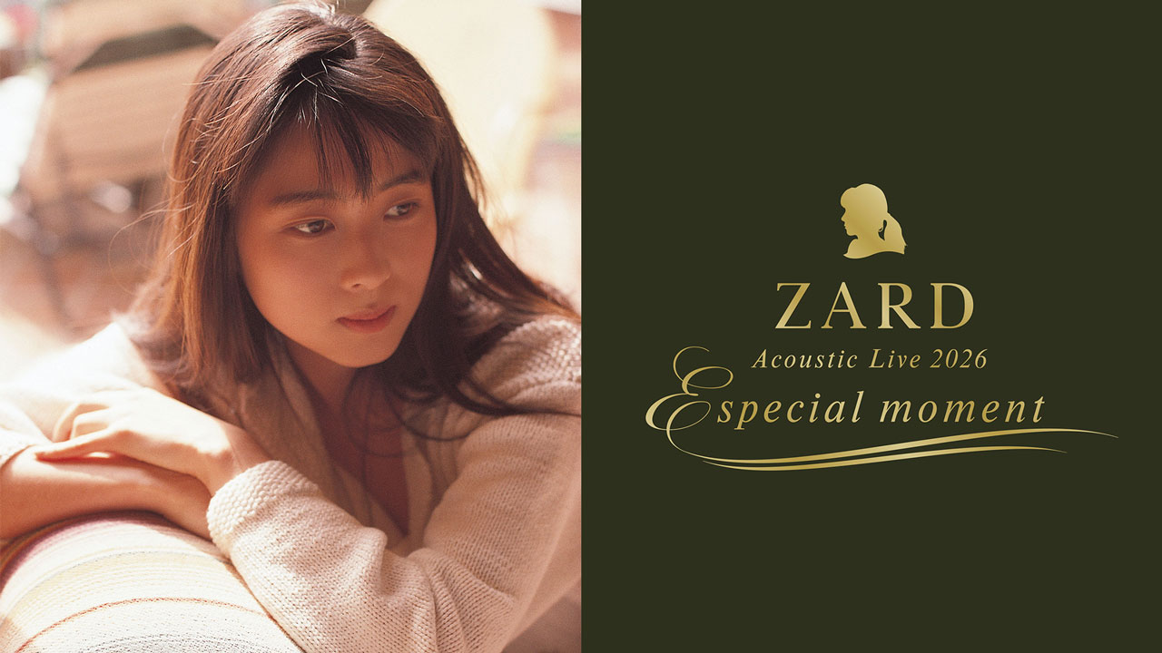 ZARD Acoustic Live 2026 Especial moment 공식 이미지. 왼쪽에 사카이 이즈미 사진, 오른쪽에 금색 로고